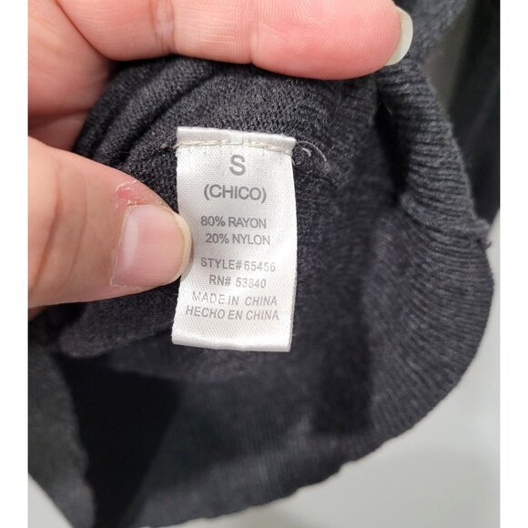 Womens Ambiance Charcoal Gray V-Neck Sweater with Button Accent Cuffs Size S - Picture 5 of 9